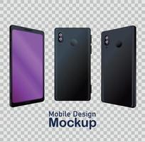 affisch mobil design mockup, realistisk smartphones ikoner vektor