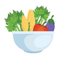 färsk grönsaker i skål, över vit bakgrund vektor