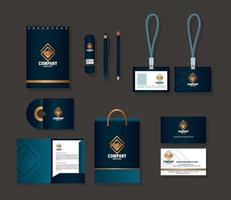 Corporate Identity Brand Mockup, Mockup von Schreibwaren liefert schwarze Farbe mit goldenem Schild vektor