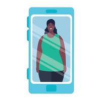 Frau Afro im Smartphone-Gerät, Konzept Social Media vektor