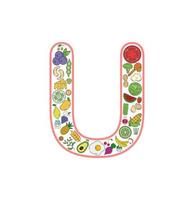 Essens- und Getränkecollage-Icon-Set aus Buchstabe u. Vektorsatz essentieller Allergene und Symbole für Diätlinien. editierbares essen-symbol-set. vektor