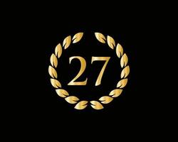 27: e år årsdag logotyp med gyllene ringa isolerat på svart bakgrund, för födelsedag, årsdag och företag firande vektor