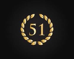 51: e år årsdag logotyp med gyllene ringa isolerat på svart bakgrund, för födelsedag, årsdag och företag firande vektor