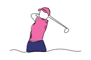 einzelne durchgehende Linie Illustrationsvektordesign beim Golfspielen vektor