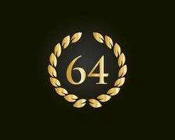 64: e år årsdag logotyp med gyllene ringa isolerat på svart bakgrund, för födelsedag, årsdag och företag firande vektor