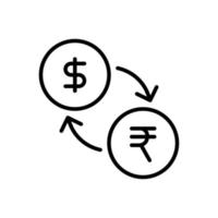 USD, amerikan dollar till inr, indisk rupee utbyta valuta ikon i linje stil design isolerat på vit bakgrund. redigerbar stroke. vektor