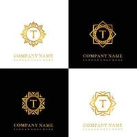 samling av logotyp första t med lyx mandala prydnad för bröllop, spa, hotell, skönhet vård logotyp vektor