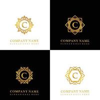 samling av logotyp första c med lyx mandala prydnad för bröllop, spa, hotell, skönhet vård logotyp vektor