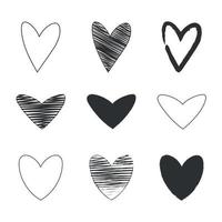 Satz von schwarzen Doodle-Herzen mit mehreren Stilen vektor