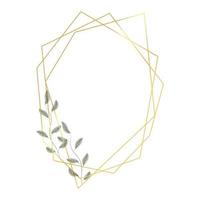 gyllene geometrisk boder med löv i vattenfärg stil. lyx polygonal ram för dekoration hjärtans dag, bröllop inbjudningar, hälsning kort. vektor illustration