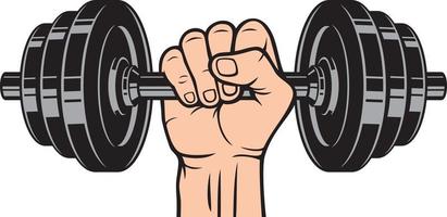 hand innehav hantel - skivstång. Gym, bodybuilding eller sport design. vektor illustration.