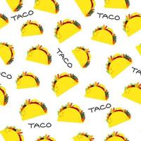 nahtloses muster des mexikanischen fast-food-tacos mit beschriftung. vektorillustration im flachen stil. vektor