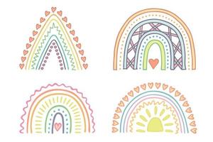 hand gezeichneter pastellfarbener regenbogensatz. dekorative elemente für grußkarten, kinder- und babykleidungsdruck vektor
