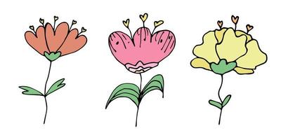 einfache Blumencliparts. satz von handgezeichneten floralen gekritzeln. für Print, Web, Design, Dekor, Logo vektor