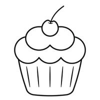 süße schwarze linie cupcake symbol clipart mit kirschvektorillustration vektor