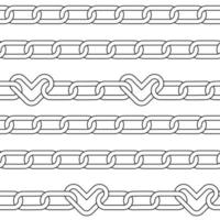 nahtloses Muster mit Kette mit Herzverbindungen. Emo-Hintergrund schwarz auf weißem Hintergrund. lineare Vektordarstellung. vektor