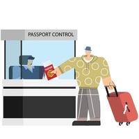 passagerare på pass kontrollera disken med pass och ombordstigning passera redo för separering eller ankomst Land på flygplats terminal vektor
