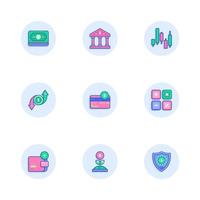 farbenfrohe, blau gesäumte Benutzeroberflächensymbole für Apps mit Banking-Motiven vektor