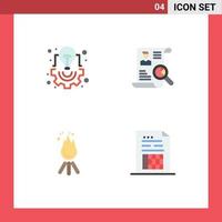 Stock Vector Icon Pack mit 4 Zeilenzeichen und Symbolen für Glühbirne Suchlicht Portfolio Flamme editierbare Vektordesign-Elemente
