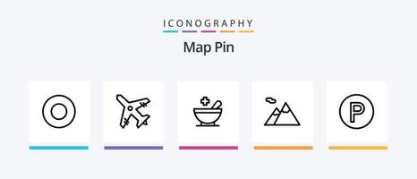 Map Pin Line 5 Icon Pack inklusive . reisen. Eisenbahn. Flughafen. Hotel. kreatives Symboldesign vektor