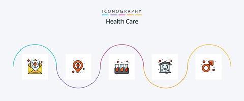 hälsa vård linje fylld platt 5 ikon packa Inklusive kön. kemisk. amning Hem. Hem vektor