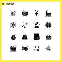 16 universell fast glyf tecken symboler av seo produktion valuta tillverkning industriell redigerbar vektor design element