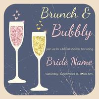 Brautparty-Einladung mit zwei glänzenden Gläsern Champagner. vektor