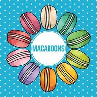 efterrätt franska macaroons eller macaron. sömlös vektor mönster för papper, omslag, tyger. tecknad serie platt design illustration konst pastell färger på färgrik bakgrund.