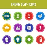 einzigartiger Energievektor-Glyphen-Icon-Set vektor