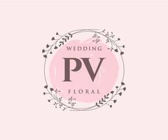 PV Initialen Brief Hochzeit Monogramm Logos Vorlage, handgezeichnete moderne minimalistische und florale Vorlagen für Einladungskarten, Datum speichern, elegante Identität. vektor