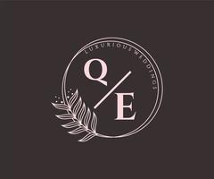 qe initialer brev bröllop monogram logotyper mall, hand dragen modern minimalistisk och blommig mallar för inbjudan kort, spara de datum, elegant identitet. vektor