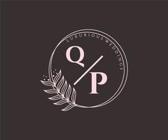 qp brief hochzeitsmonogramm logos vorlage, handgezeichnete moderne minimalistische und florale vorlagen für einladungskarten, datum speichern, elegante identität. vektor