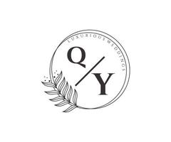 qy initialer brev bröllop monogram logotyper mall, hand dragen modern minimalistisk och blommig mallar för inbjudan kort, spara de datum, elegant identitet. vektor