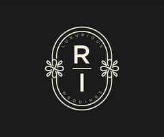 ri initialen brief hochzeitsmonogramm logos vorlage, handgezeichnete moderne minimalistische und florale vorlagen für einladungskarten, datum speichern, elegante identität. vektor