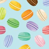 dessert französische makronen oder macaron. Nahtloses Vektormuster für Papier, Verpackung, Stoffe. Pastellfarben der Designillustrationskunst der Karikatur flache auf buntem Hintergrund. vektor