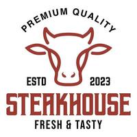 årgång retro Steak House platt design modern logotyp illustration. vektor logotyp mall isolerat på vit bakgrund
