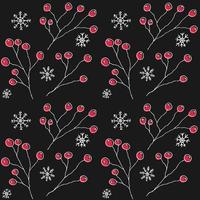 jul mönster. järnek bär med snöflingor på svart bakgrund, sömlös mönster. röd, vit, svart. för tyg, tapet eller förpackning. vektor