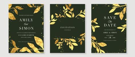 Luxus-Hochzeitseinladungskarte Hintergrundvektor. goldene aquarellbeschaffenheit blumenblatt zweig rebe muster rahmen vorlage hintergrund. designillustration für hochzeits- und vip-cover-vorlage, banner. vektor