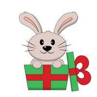 süßes Kaninchen in Geschenkbox. Abbildung in Farbe zeichnen vektor