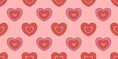 vektor retro sömlös mönster med söt röd hjärtan. rolig hjärtan på rosa bakgrund. Lycklig valentines dag. kärlek och romantik.
