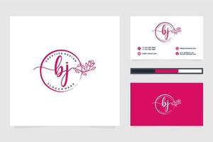 första bj feminin logotyp samlingar och företag kort templat premie vektor