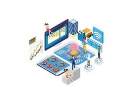 modern isometrisk data analys illustration, webb banderoller, lämplig för diagram, infografik, bok illustration, spel tillgång, och Övrig grafisk relaterad tillgångar vektor