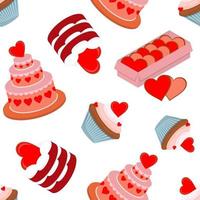 Vektor nahtlose Muster. süße desserts zum valentinstag. Kuchen, Muffins, Kuchen, Kekse.