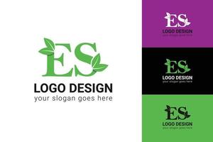 ekologi es brev logotyp med grön blad. es brev eco logotyp med blad. vektor typsnitt för natur affischer, eco vänlig emblem, vegan identitet, ört- och botanisk kort etc.