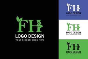 Ökologie fh Buchstaben Logo mit grünem Blatt. fh-Buchstaben Öko-Logo mit Blatt. Vektorschrift für Naturplakate, umweltfreundliches Emblem, vegane Identität, Kräuter- und botanische Karten usw. vektor