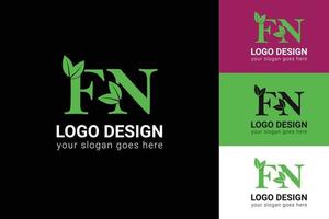 Ökologie fn Letters Logo mit grünem Blatt. fn-Buchstaben Öko-Logo mit Blatt. Vektorschrift für Naturplakate, umweltfreundliches Emblem, vegane Identität, Kräuter- und botanische Karten usw. vektor