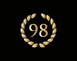 98 år årsdag logotyp med gyllene ringa isolerat på svart bakgrund, för födelsedag, årsdag och företag firande vektor