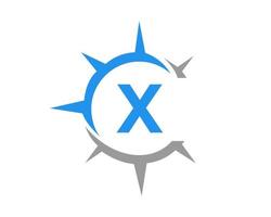 Buchstabe x Kompass-Logo-Design-Konzept. Kompass Zeichen vektor