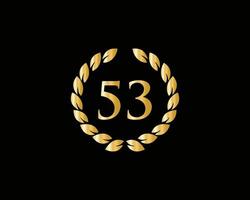 53 år årsdag logotyp med gyllene ringa isolerat på svart bakgrund, för födelsedag, årsdag och företag firande vektor