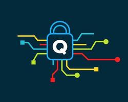 brev q cyber säkerhet logotyp. cyber skydd, teknologi, bioteknik och hög tech vektor